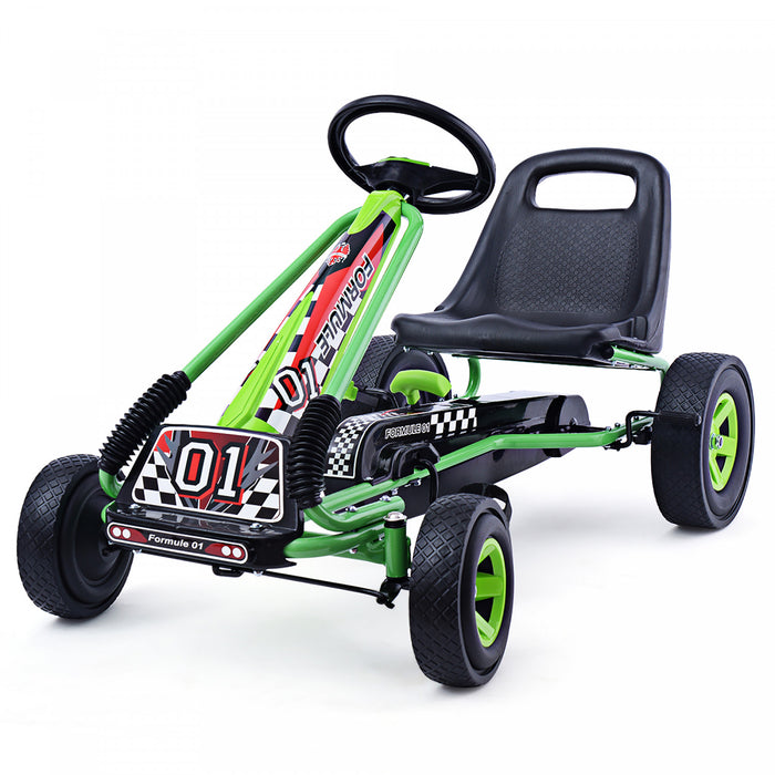 Costway Go Kart 4 Roues Pedale Alimentee Enfants Rouler Sur Jouet W / Siege Reglable Vert