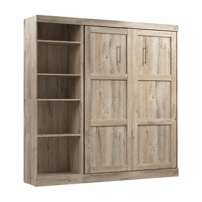 Bestar Pur Full Murphy Bed with Shelving Unit 84-Inch Wall Bed - Rustic Brown|Lit double escamotable mural Pur de Bestar de 84 po avec tablettes - brun rustique