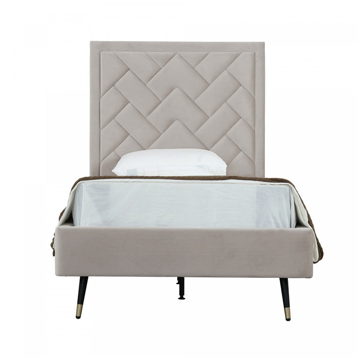 Lit simple moderne Crosby en velours capitonne coloris grege