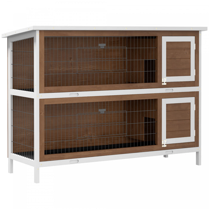 Pawhut Lapin Hutch Lapin Maison Pour Animaux De Compagnie Coop En Bois Run Habitat Volaille 2 Etages Avec Run Brun