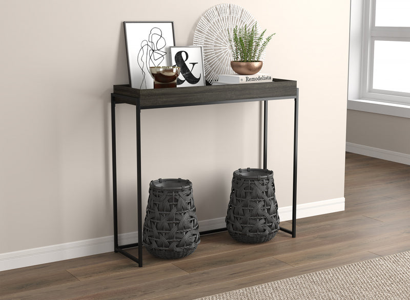 Console moderne de 40 po avec plateau encastré - gris foncé avec métal noir