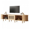 Lucas meuble TV – meuble multimedia avec tiroir en rotin et portes coulissantes, finition naturelle