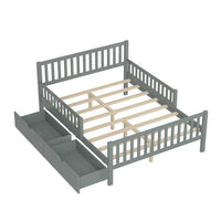 Emma – Lit Plateforme en Bois avec Barrieres de Protection et Tiroirs de Rangement, Format Double - Gris