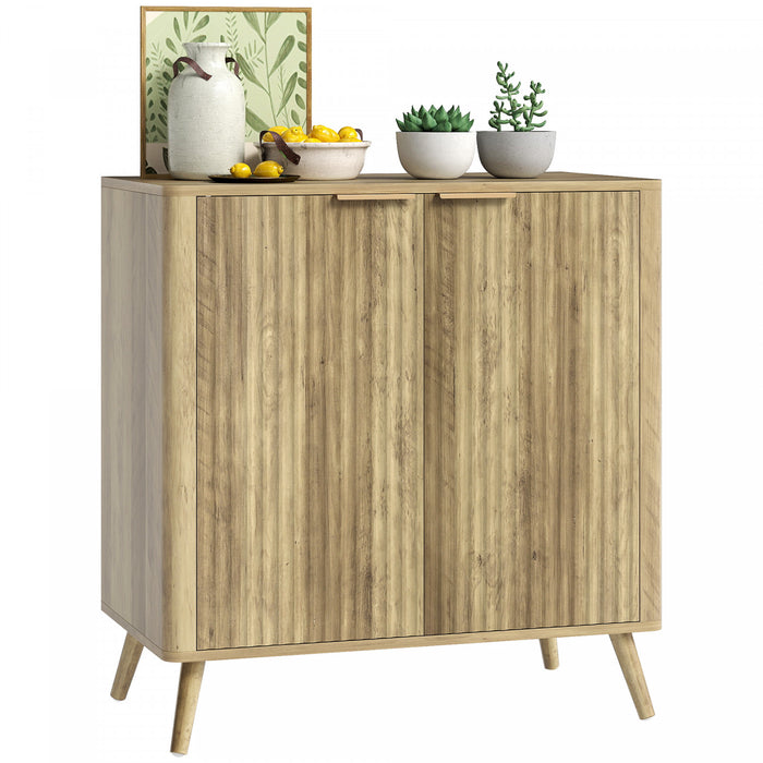HOMCOM 55\" Buffet moderne avec rangement 2 portes cannelees Chene