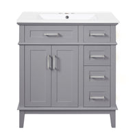Savannah Meuble de salle de bain 30 pouces avec vasque en ceramique et armoire de rangement spacieux, Gris