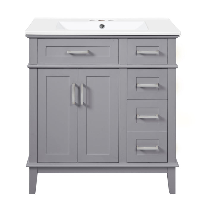 Savannah Meuble de salle de bain 30 pouces avec vasque en ceramique et armoire de rangement spacieux, Gris
