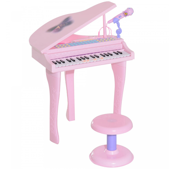 Qaba Mini Piano Musical Electronique 37 Touches Clavier Multifonction Enfants Jouet Avec Microphone Tabouret (rose)