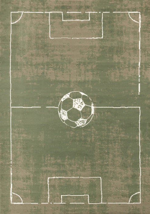 Tapis Florence de terrain de football vert, marron et blanc, 6'7\" x 9'6\"