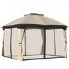 Outsunny 12' X 10' Tente D'auvent De Tonnelle D'exterieur A 2 Niveaux Pour Terrasse Avec Parois Laterales En Maille Zippee, Cadre En Acier Massif, Toit Arque, Beige
