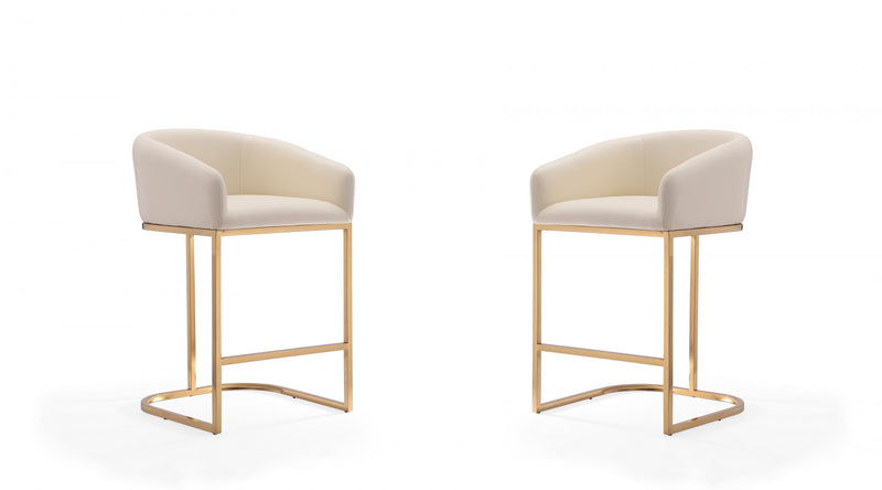 Tabouret de comptoir rembourre en metal style mid-century Louvre, creme - Lot de 2