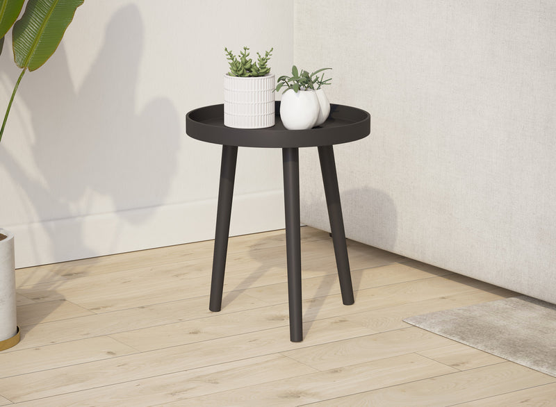 Table de bout avec base en pin noir - dessus noir de forme ronde