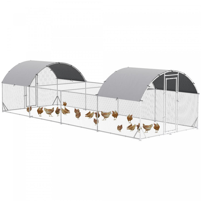 Pawhut Poulailler En Metal, 24.9' X 9.2' Avec Couverture Impermeable Et Anti-uv, Porte Pour 20-24 Poulets, Canards, Lapins, Argente