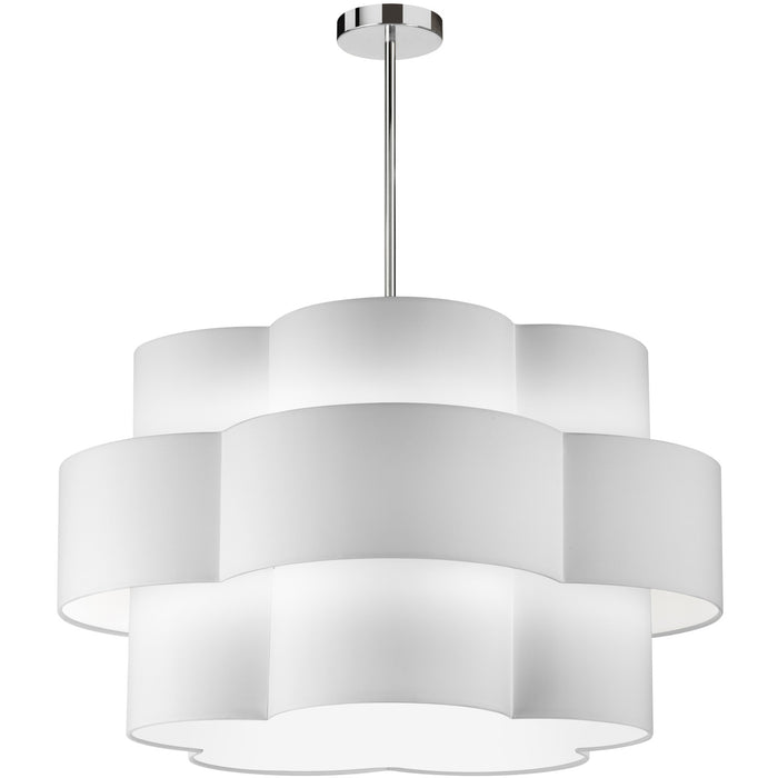 Lustre Phlox de Dainolite avec abat-jour blanc, fini chromé poli et 4 ampoules