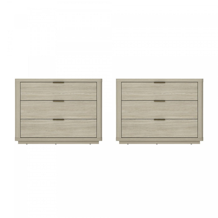 Table de nuit moderne Evelyn 32\" en naturel (3 tiroirs) - Lot de 2