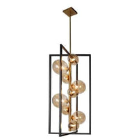 Luminaire suspendu Glasgow de Dainolite en verre champagne, avec fini noir mat et bronze rétro, et 9 ampoules