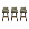 Tabouret de bar moderne Lucia en bois et chenille, revetement vert feuille - Lot de 3