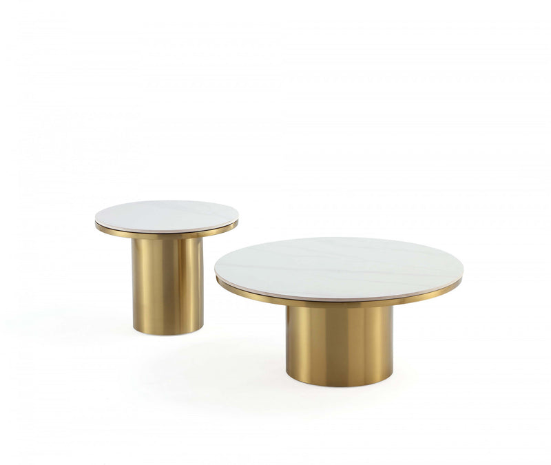 Ensemble moderne et glamour Glenn de 2 tables : table basse et table d’appoint, finition or