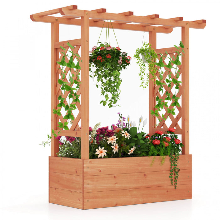 Costway 1 Pcs Lit De Jardin En Bois Eleve Avec Trellis Et Toit Suspendu Drainage Eleve Planter Boite