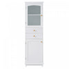 Jamie Armoire Haute De Salle De Bain 63\" En Bois De Pin Avec Etageres Reglables Et Portes Vitrees - Blanche
