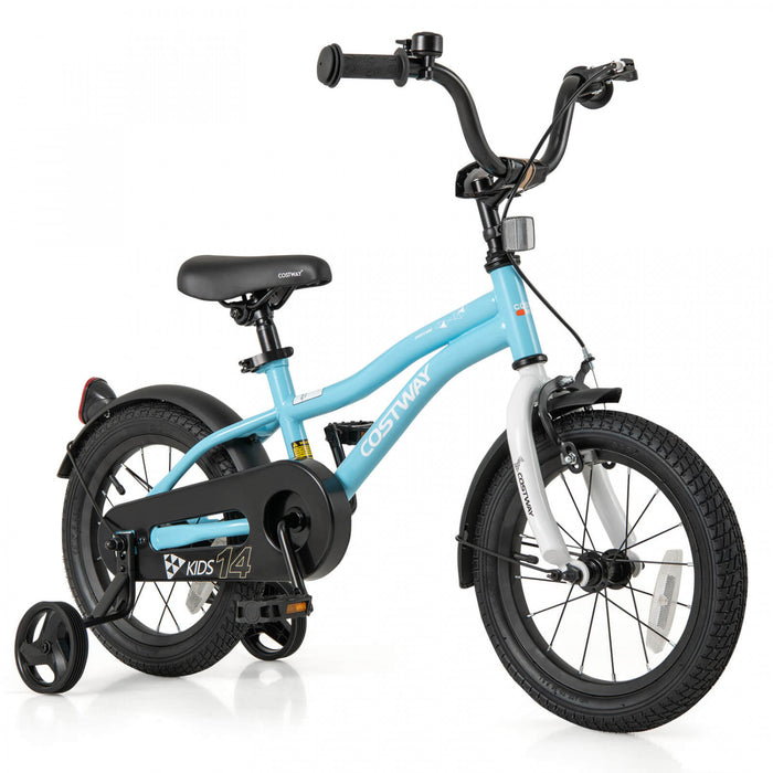 Costway 14\" Velo Pour Enfants Pour Garcons Et Filles De 3 A 5 Ans Avec Reflecteurs De Frein A Main Reglables Bleu