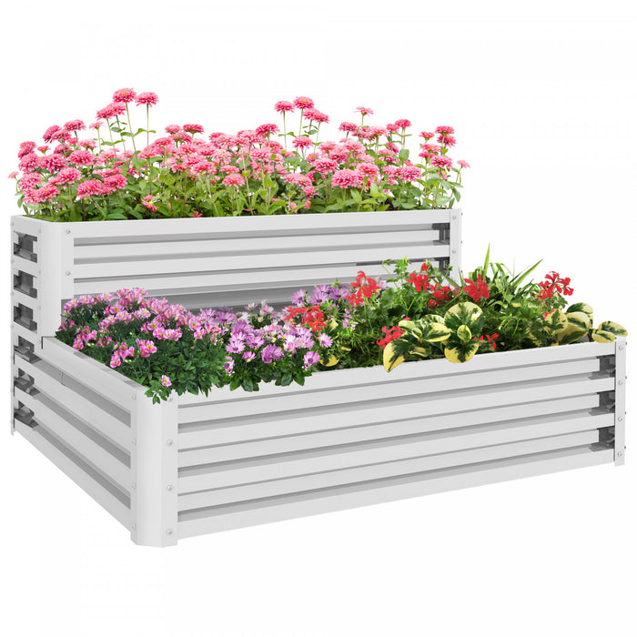 Outsunny Lit De Jardin Sureleve A 2 Niveaux, 47\" X 40\" X 23'' Jardiniere En Acier Galvanise Pour Legumes, Fleurs Et Herbes, Argente