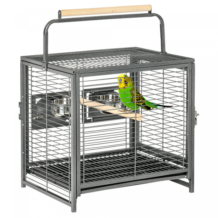 Pawhut Cage De Transport Pour Oiseaux Pour Perroquets Conures Perruches Calopsittes Grises D'afrique Avec Perchoir, Bols En Acier Inoxydable, Plateau Coulissant