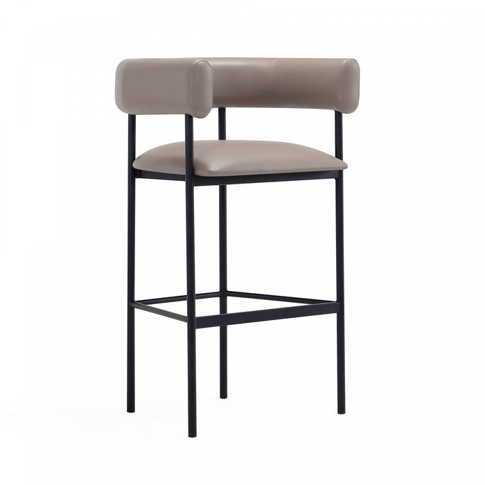 Tabouret de bar contemporain Onda en similicuir vegan et metal, coloris taupe