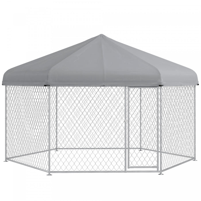Pawhut Niche D'exterieur Pour Chien Avec Housse Impermeable Et Resistante Aux Uv Pour Chiens De Taille Moyenne Et Grande, 13.4' X 11.5' X 8.8', Argent