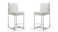Tabouret de comptoir moderne en metal et tissu Element, blanc perle - Lot de 2