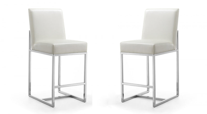 Tabouret de comptoir moderne en metal et tissu Element, blanc perle - Lot de 2