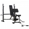 Soozier Banc De Musculation Fitness Entrainement Complet Avec Support D'halteres Repose Barre Curl Dossier Appui-coude Reglables Acier Revetement Synthetique Noir Et Gris