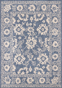  Tapis d'exterieur Cabana bleu et blanc a bordure elegante, 6'7