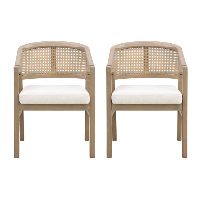 Liam Ensemble de 2 chaises de salle a manger confortables avec dossier en rotin et structure en bois de caoutchouc, frene clair