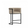 Cosmopolitan Mid-Century Modern Metal Upholstered Counter Stool in Greige | Tabouret de comptoir cosmopolite mi-siecle moderne en metal et tissu, coloris grege