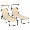 Outsunny Chaise Longue 2 Pieces Avec Dossier Reglable Et Pare-soleil, Beige