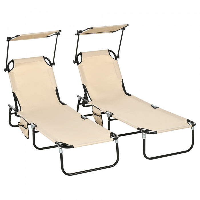 Outsunny Chaise Longue 2 Pieces Avec Dossier Reglable Et Pare-soleil, Beige