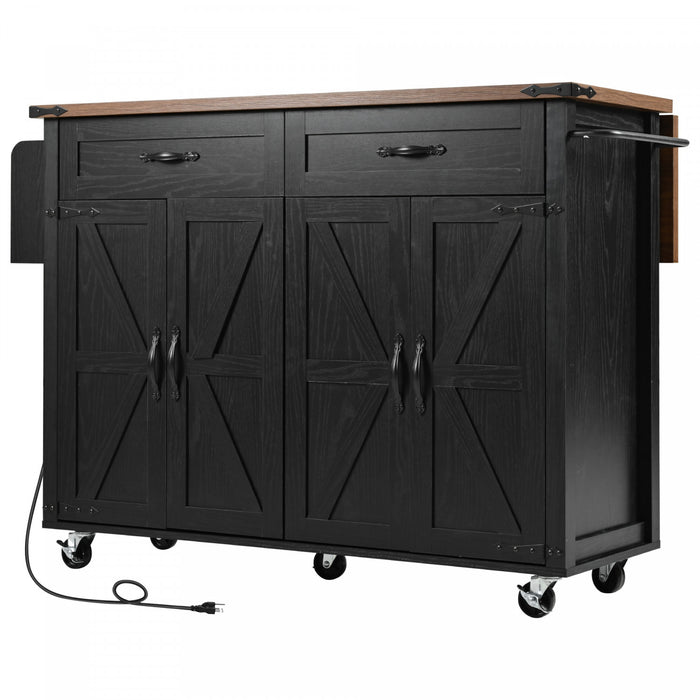 Chariot De Cuisine Elton 53,5\" En Bois Reconstitue Avec Prise Electrique Et Rangement - Noir