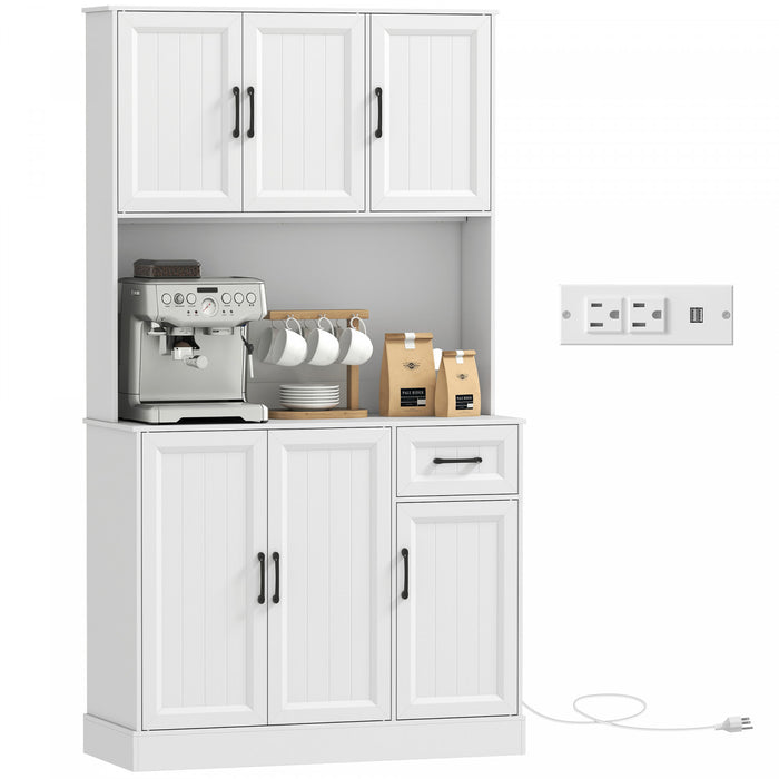 HOMCOM Armoire de cuisine 71\" avec station de charge, blanc
