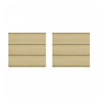  Table de nuit Molly Modern 66 cm en chene naturel (3 tiroirs) - Lot de 2