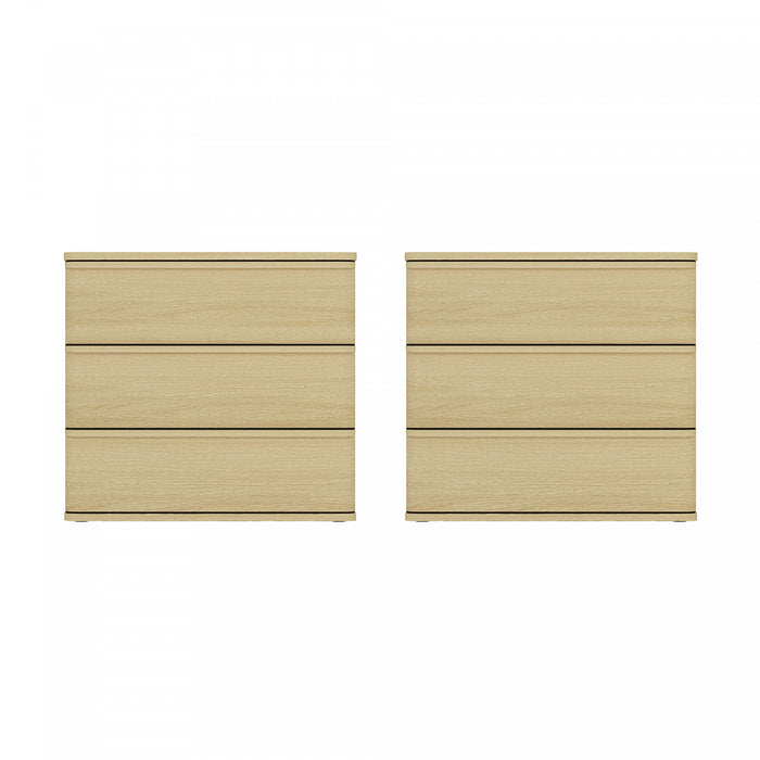 Table de nuit Molly Modern 66 cm en chene naturel (3 tiroirs) - Lot de 2