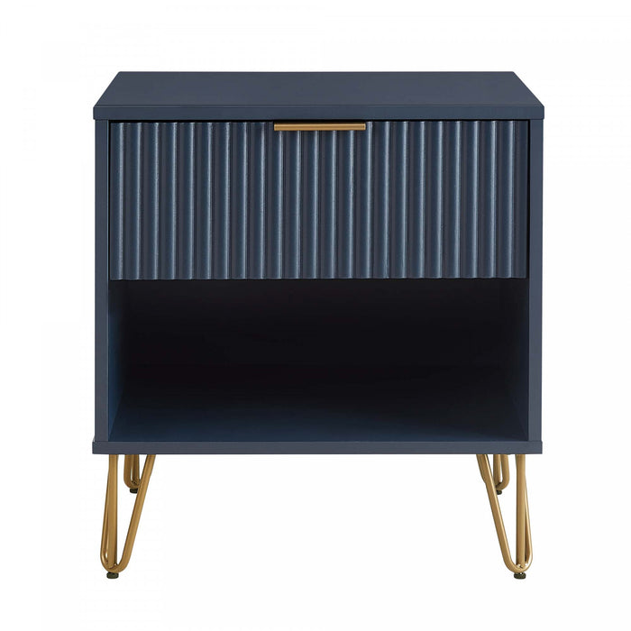 Table de nuit moderne Dumbo 20\" a cannelures, bleu minuit (1 tiroir)