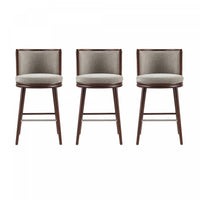  Tabouret de bar moderne en bois et tissu Evalyn, coloris Dove - Lot de 3