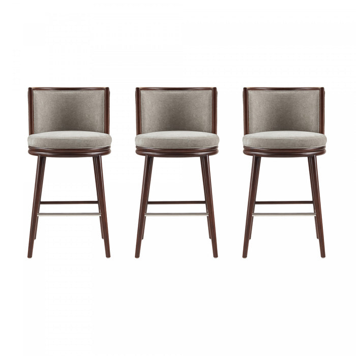 Tabouret de bar moderne en bois et tissu Evalyn, coloris Dove - Lot de 3