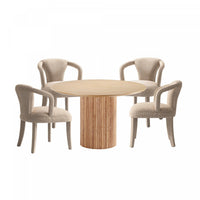 Ensemble de salle a manger chic industriel moderne Hathaway et Palmer 5 pieces en ivoire et naturel
