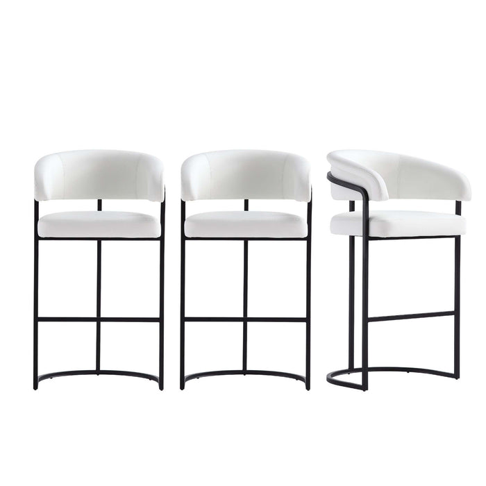 Tabouret de bar moderne Augusta en metal et tissu blanc - Lot de 3