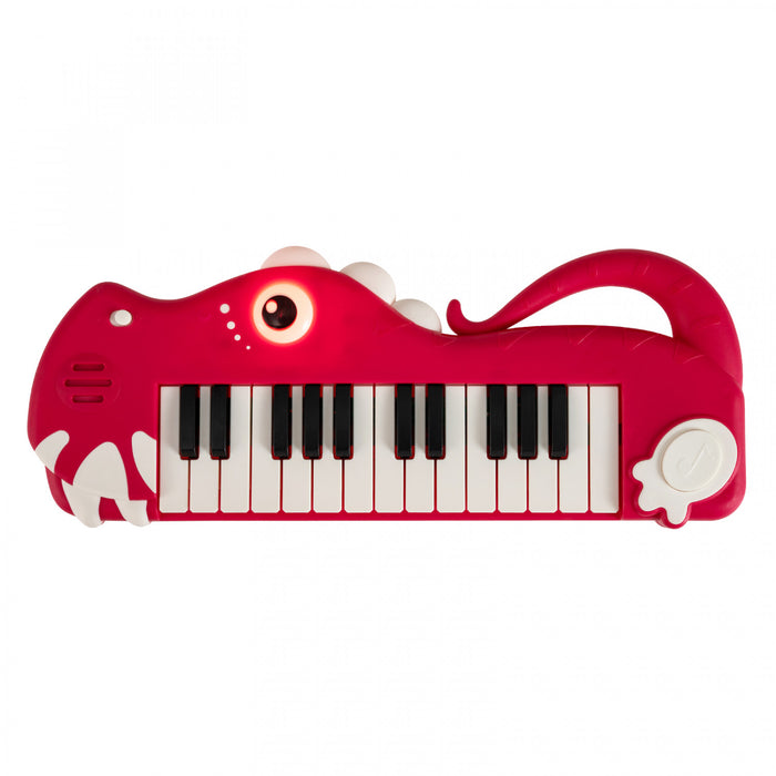 Costway Clavier de Piano pour Enfants 25 Touches en Forme de Dinosaure, Jouet Piano Numerique avec Musique et Lumieres Integrees - Rouge