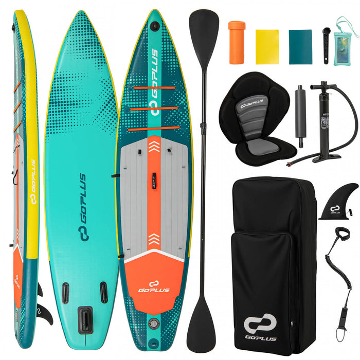 Goplus 11' Gonflable Stand Up Paddle Board Pour Les Adultes Avec Kayak Seat Leash Hand Pompe, Turquoise