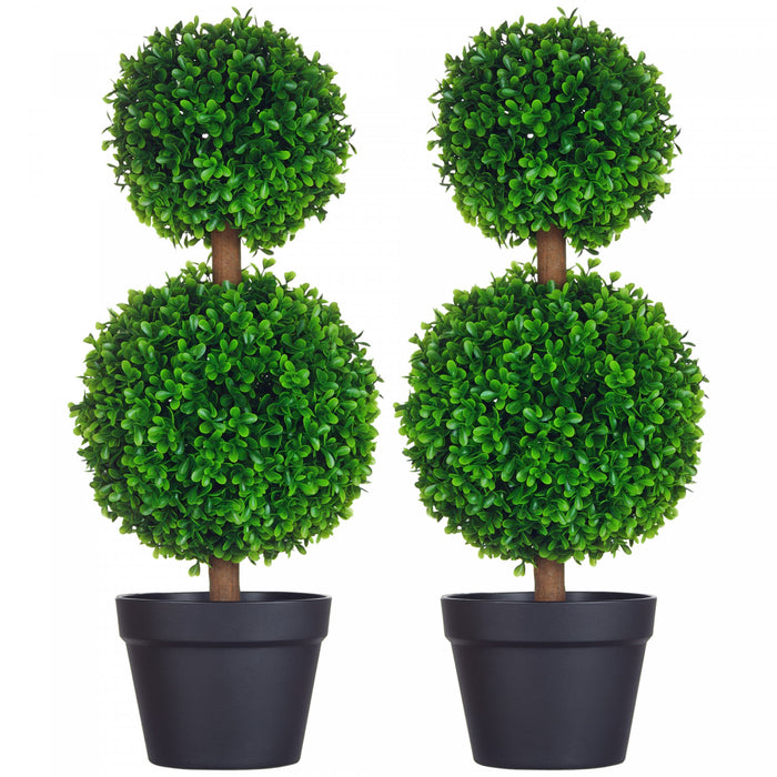 HOMCOM Lot de 2 arbres artificiels en buis, Boules en buis avec pot