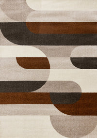 Carpette Marley taupe et rouge sang-de-bœuf à motif de courbes géométriques - 7 pi 10 po x 10 pi 6 po