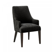 Fauteuil moderne Beever en chenille avec accoudoirs en bois, coloris noir